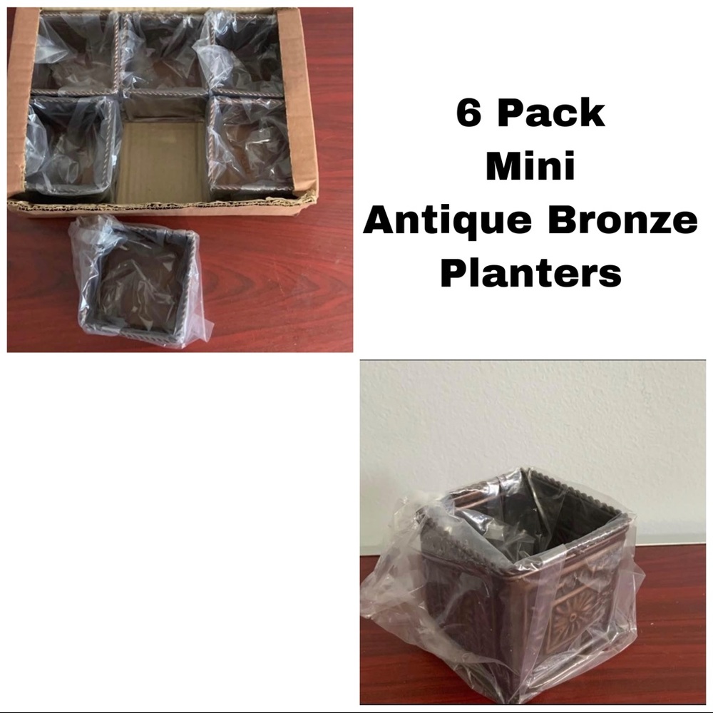 Brand New (6) mini antique bronze planters